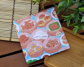 Dim Sum Art Print | Kawaii Food Illustration (4x4 in)