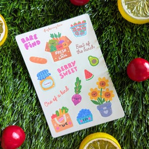 Stickervel boerenmarkt | 3,5 x 5 inch | Voedselstickers - schattige Bujo-stickers - plannerstickers kawaii stickervel - Bullet Journal