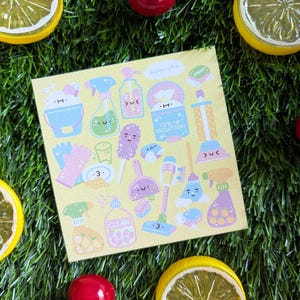 Cleaning Art Print | 4in x 4in | Cute Art Print - Kawaii Art Print - Illustrated Art Print - Home Art Print - Spring Cleaning - Daily Life