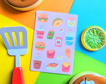 Fast Food Sticker Sheet | Kawaii Stickers - Cute Stationery - Junk Food Stickers - Cute Food Stickers - Cute Bujo Stickers - Tacos - Fries