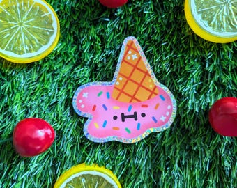 Melty Ice Cream Glitter Vinyl Sticker | Kawaii Food Waterproof Illustrated Sticker (3 in)