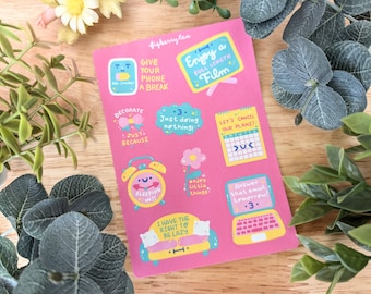 Unproductive Sticker Sheet | Kawaii Self Care Illustrated Planner Stickers (3.5x5 in)