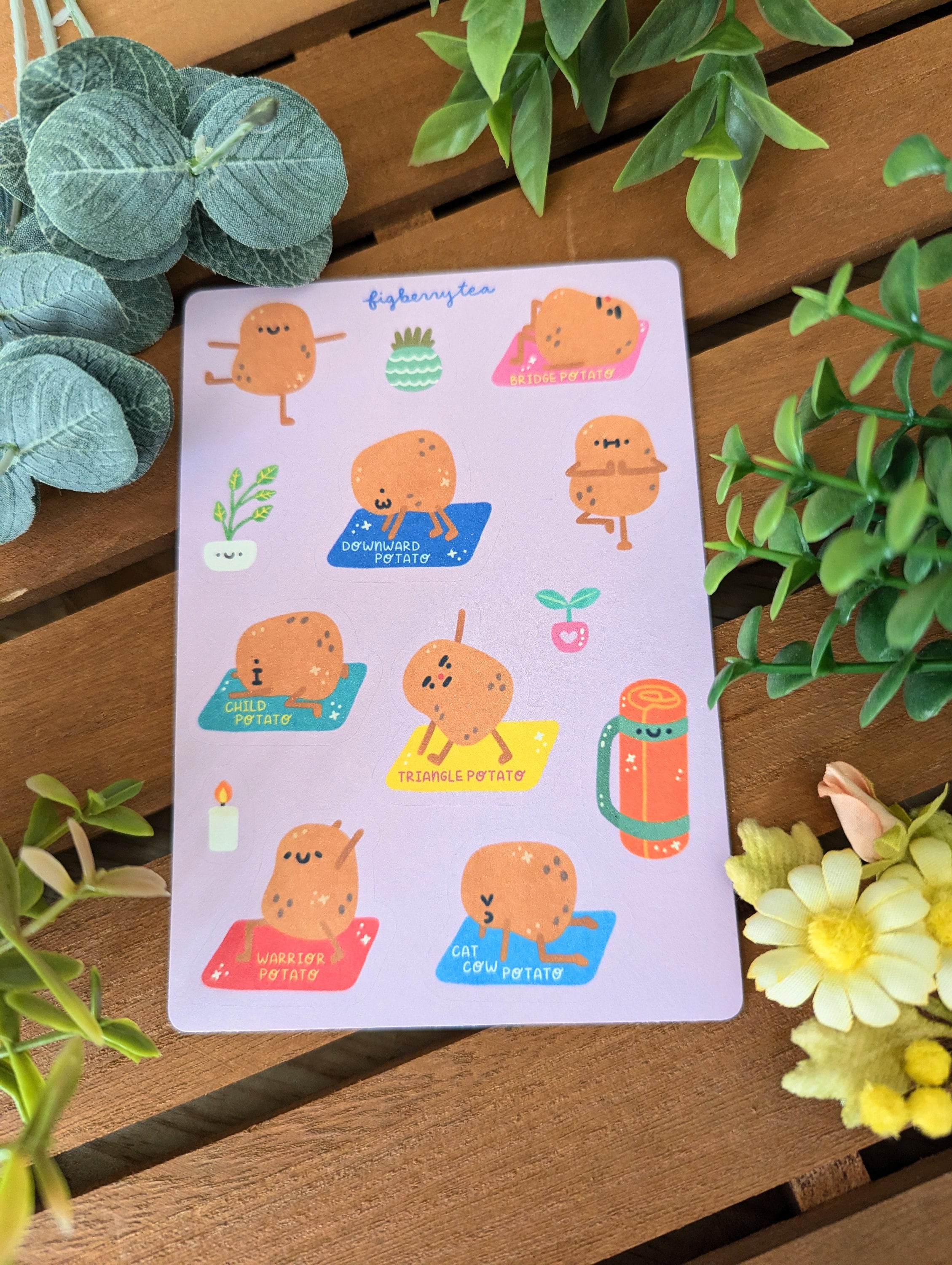 Yoga Potato Sticker Sheet | Kawaii Self Care Exercise Illustrated ...