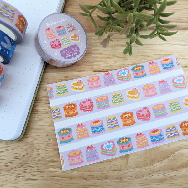 Lovely Cakes Washi Tape | 15mm x 10m | Decorative Tape - Kawaii Cute - Bullet Journal Planner - Stationery - Cute Bujo - Retro Cakes