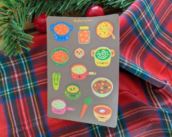Soup Sticker Sheet | Kawaii Food Illustrated Planner Stickers (3.5x5 in)