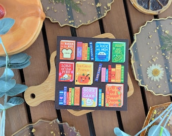 Punny Bücherregal Kunstdruck | Niedliche Herbst Dekor Illustration (ca 10,5 x 10 cm)
