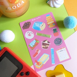 90er Jahre Lunchbox Snacks Sticker Bogen | Kawaii Aufkleber - süßes Briefpapier - süße Lebensmittel Aufkleber - süße Bujo Aufkleber - Kekse - Obst Roll Up