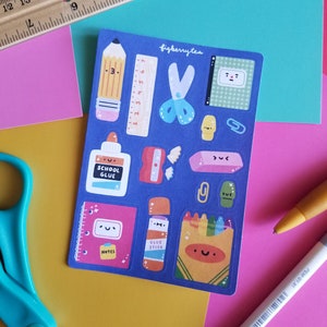 Classic School Supplies Sticker Sheet Kawaii Stickers Cute Stationery Stationery Stickers Cute Journal Stickers Cute Bujo Stickers image 2