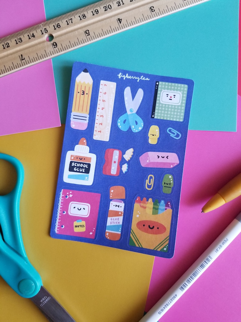 Classic School Supplies Sticker Sheet Kawaii Stickers Cute Stationery Stationery Stickers Cute Journal Stickers Cute Bujo Stickers image 2