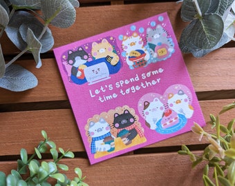 Qualität Zeit Kunstdruck | Kawaii Katze Illustration (10 x 10 cm)