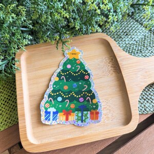 Adesivo in vinile glitterato con albero di Natale / Adesivo in vinile kawaii - Adesivo per laptop - Adesivo per le feste - Adesivo per bottiglia d'acqua - Adesivo carino