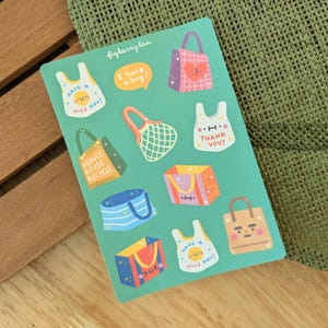 Einkaufstasche Sticker Bogen | Kawaii Aufkleber - Niedliche Schreibwaren - Alltags Sticker - Planer - Planer - Planer Aufkleber - Bujo Sticker