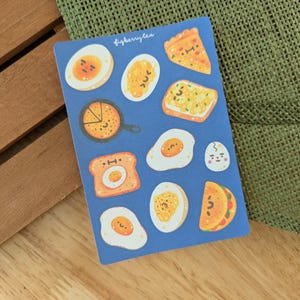 Stickervel eieren | Kawaiistickers - schattig briefpapier - voedselstickers - schattige Bujo-stickers - omelet - quichestickers - toaststickers