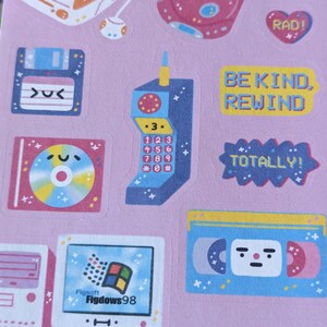 90s Retro Tech Sticker Sheet Kawaii Stickers Cute Stationery Cute Food Stickers Cute Bujo Stickers VHS CD Player Beeper image 3