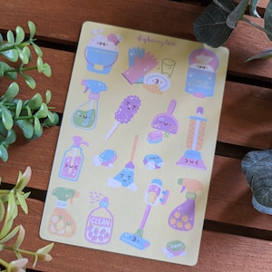 Frühjahrsputz Stickerbogen | Kawaii Aufkleber - Niedliche Schreibwaren - Alltags Sticker - Planer - Planer - Planer Aufkleber - Bujo Sticker