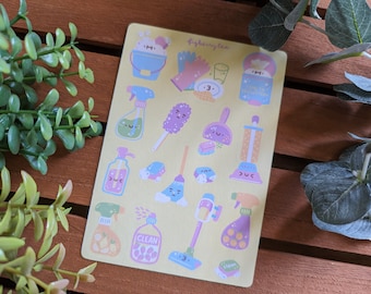 Spring Cleaning Sticker Sheet | Kawaii Daily Life Illustrated Planner Stickers (3.5x5 in)