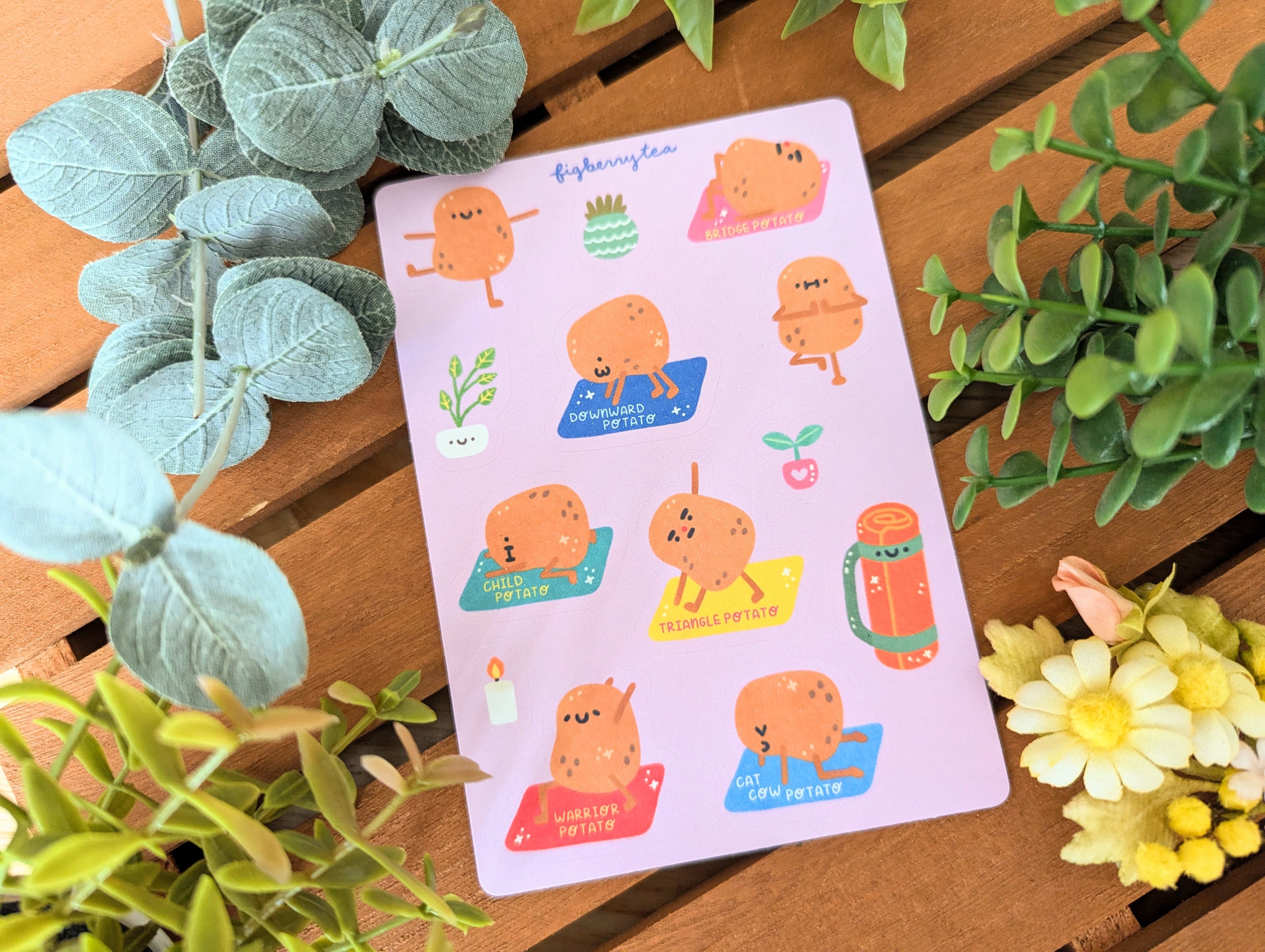 Yoga Potato Sticker Sheet | Kawaii Self Care Exercise Illustrated ...