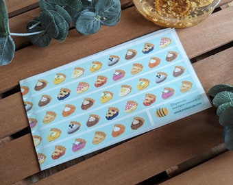 パイ柄和紙テープ ステッカーシート | かわいい食べ物イラスト入りデコレーションプランナーテープ (3.5 x 7インチ)
