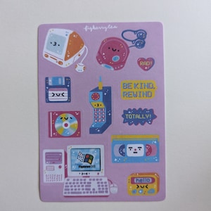 90s Retro Tech Sticker Sheet Kawaii Stickers Cute Stationery Cute Food Stickers Cute Bujo Stickers VHS CD Player Beeper image 4