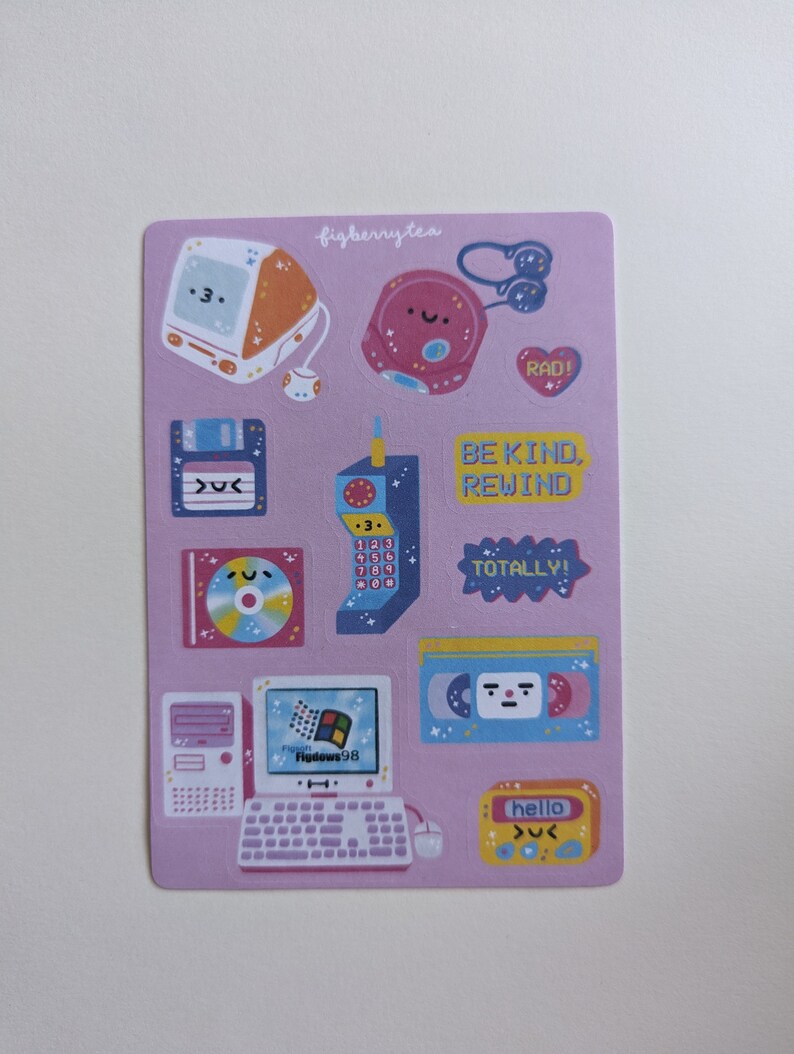 90s Retro Tech Sticker Sheet Kawaii Stickers Cute Stationery Cute Food Stickers Cute Bujo Stickers VHS CD Player Beeper image 4