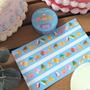 Melty Ice Cream Washi Tape | 15mm x 10m | Decorative Tape - Kawaii Cute - Bullet Journal Planner - Stationery - Cute Bujo - Sweets - Dessert