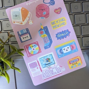 90s Retro Tech Sticker Sheet Kawaii Stickers Cute Stationery Cute Food Stickers Cute Bujo Stickers VHS CD Player Beeper image 2