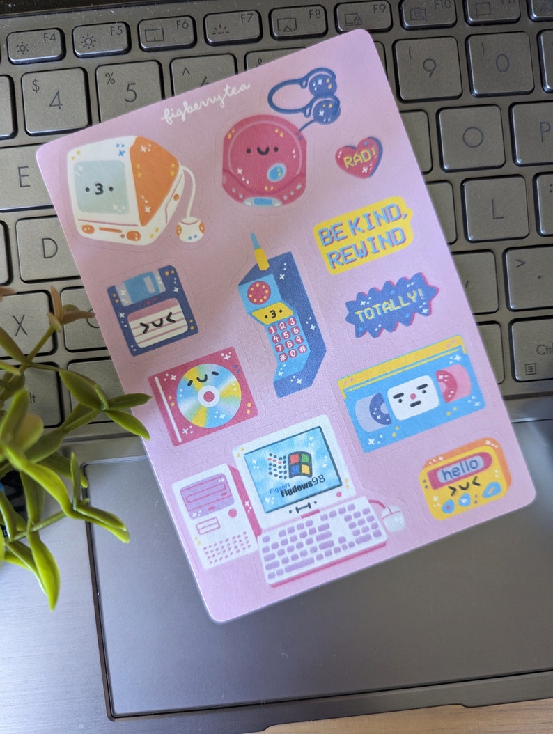 90s Retro Tech Sticker Sheet Kawaii Stickers Cute Stationery Cute Food Stickers Cute Bujo Stickers VHS CD Player Beeper image 2