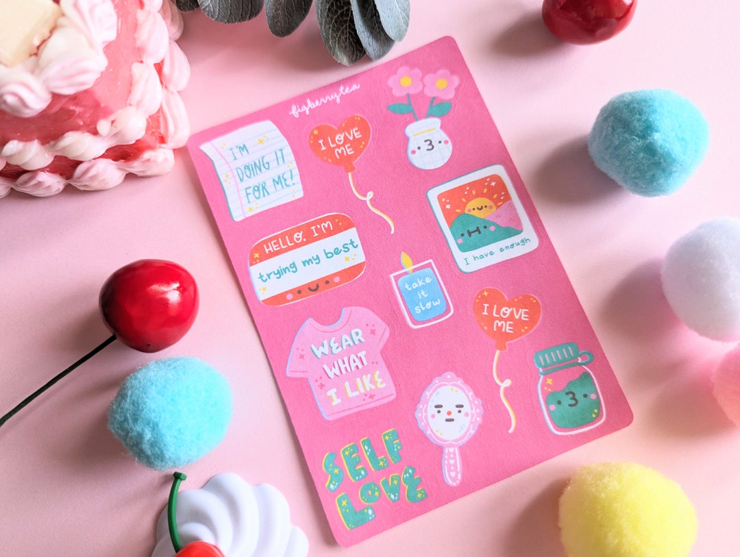 Self Love Sticker Sheet | Kawaii Mental Health Illustrated Planner ...