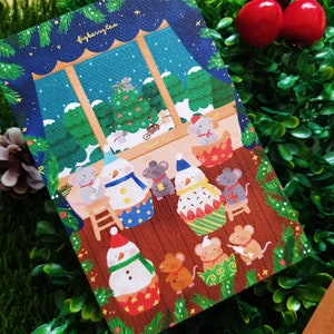 Impression d’art de boulangerie de souris d’hiver | Impression d’art mignonne - Impression d’art Kawaii - Impression d’art illustrée - Kawaii Food - Bonhomme de neige - Impression d’art de Noël