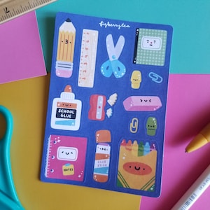 Classic School Supplies Sticker Sheet | Kawaii Stickers - Cute Stationery - Stationery Stickers - Cute Journal Stickers - Cute Bujo Stickers