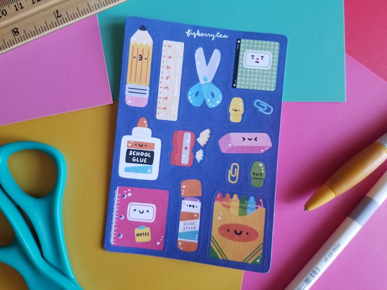 Classic School Supplies Sticker Sheet Kawaii Stickers Cute Stationery Stationery Stickers Cute Journal Stickers Cute Bujo Stickers image 1