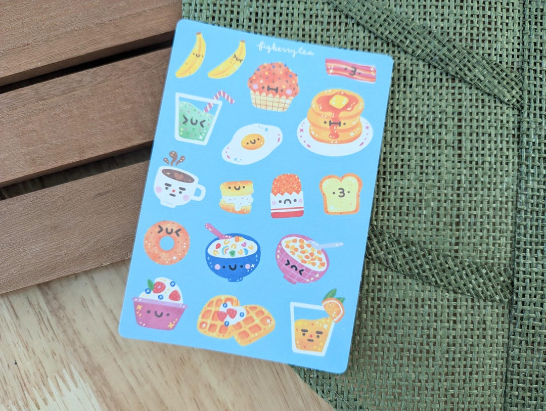 Breakfast Sticker Sheet | Kawaii Food Illustrated Planner Stickers (3 ...