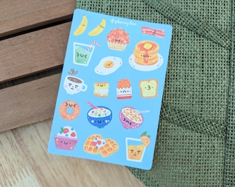 Foglio di adesivi per la colazione / Adesivi illustrati con cibo kawaii per planner (3,5 x 5 pollici)