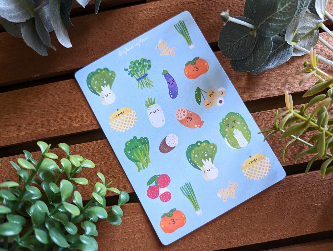 Asian Produce Sticker Sheet | Kawaii Food Illustrated Planner Stickers ...
