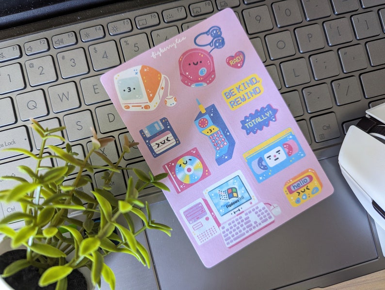 90s Retro Tech Sticker Sheet Kawaii Stickers Cute Stationery Cute Food Stickers Cute Bujo Stickers VHS CD Player Beeper image 1