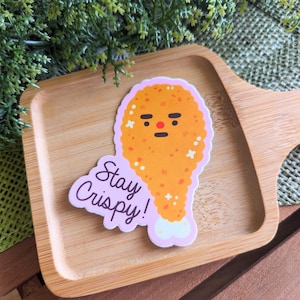 Autocollant en vinyle de poulet frit croustillant | Sticker vinyle kawaii - Sticker pour ordinateur portable - Sticker bouteille d'eau - Sticker mignon - Sticker malbouffe