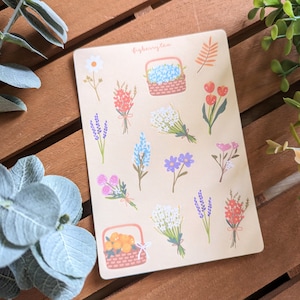 Feuille d'autocollants fleurs Cottagecore | Stickers kawaii - Papeterie mignonne - Printemps - Stickers vintage - Stickers bujo mignons - Esthétique romantique
