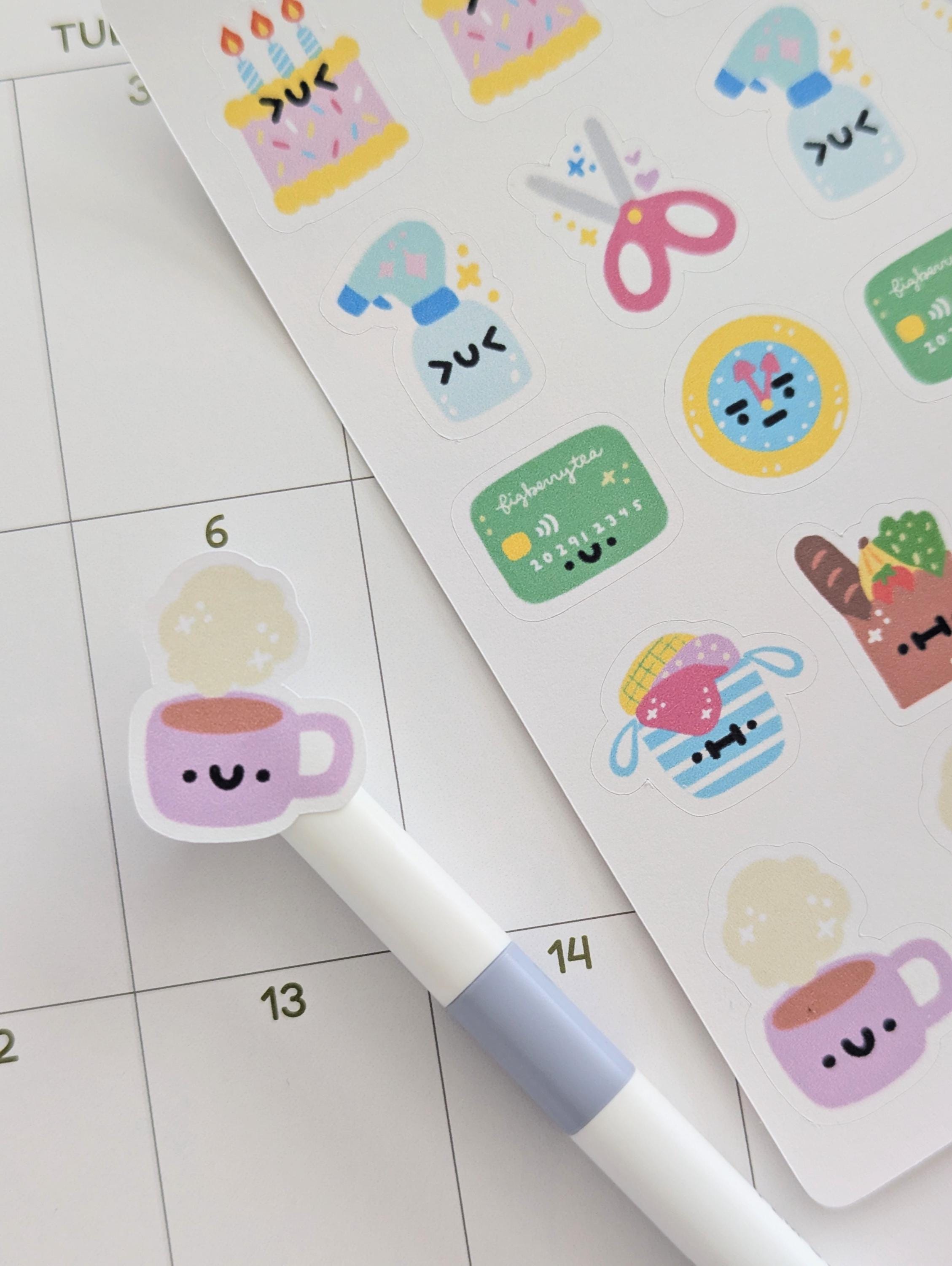Daily Calendar Sticker Sheet | Kawaii Illustrated Planner Stickers (3 ...