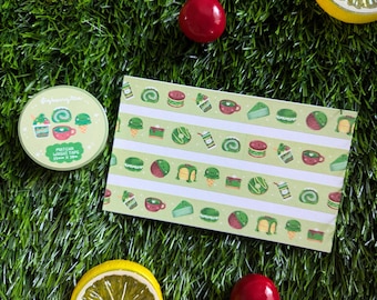 Matcha Dessert Washi Tape | Kawaii Food Illustrated Decorative Planner Tape (15mm x 10m)