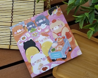 Cat Dimsum Cart Art Print | Kawaii Food Illustration (4x4 in)