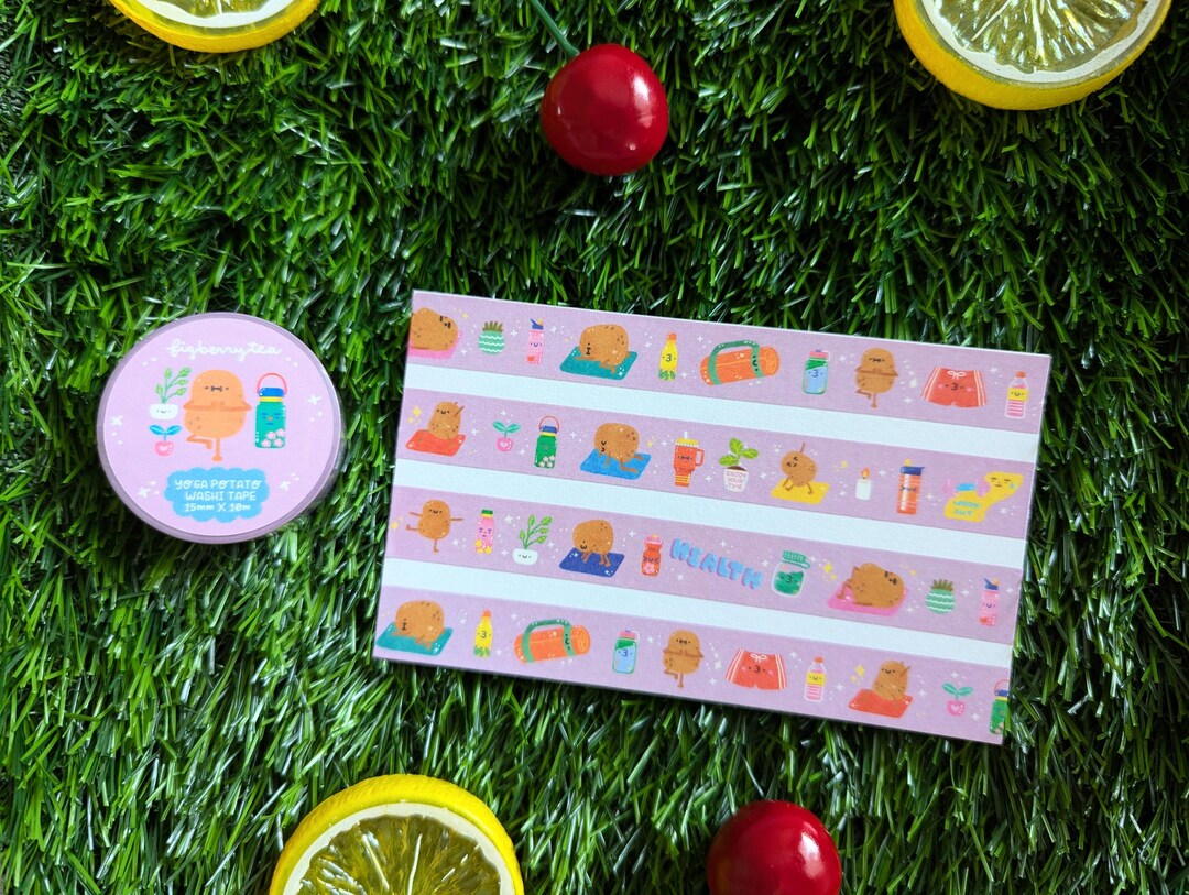 Yoga Potato Washi Tape | Kawaii Self Care Illustrated Decorative ...