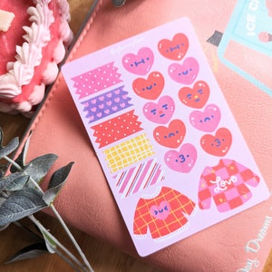 Valentine Deco Sticker Sheet | Kawaii Stickers - Cute Stationery - Heart Stickers - Cute Bujo Stickers - Love Stickers - Valentine Stickers