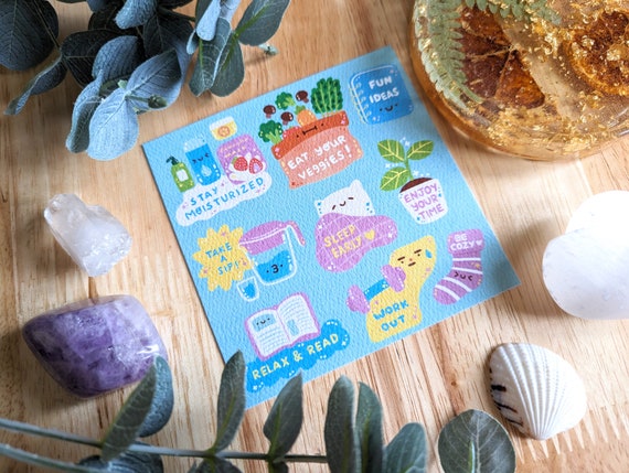Self Care Art Print | Kawaii Daily Reminders Illustration (4x4 in)