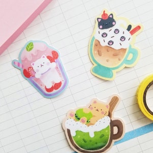 Cat Cafe Glossy Vinyl Sticker Set | Kawaii Vinyl Sticker - Laptop Sticker - Water Bottle Sticker - Cute Sticker - Kawaii Food