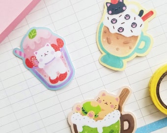 Cat Cafe Glossy Vinyl Sticker Set | Kawaii Vinyl Sticker - Laptop Sticker - Water Bottle Sticker - Cute Sticker - Kawaii Food