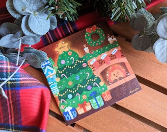 Weihnachtskamin Kunstdruck | Kawaii Winter Illustration (ca 10 x 10 cm)