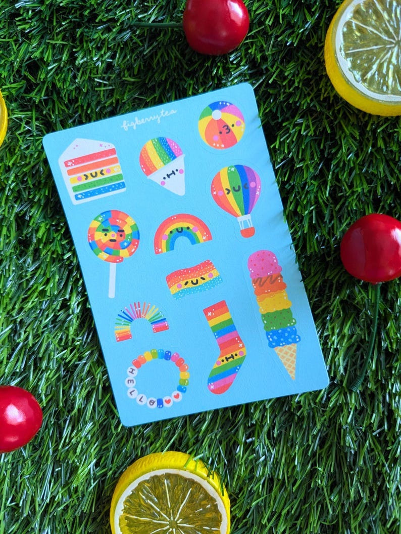 Rainbow Sticker Sheet | Kawaii Colorful Illustrated Planner Stickers (3 ...