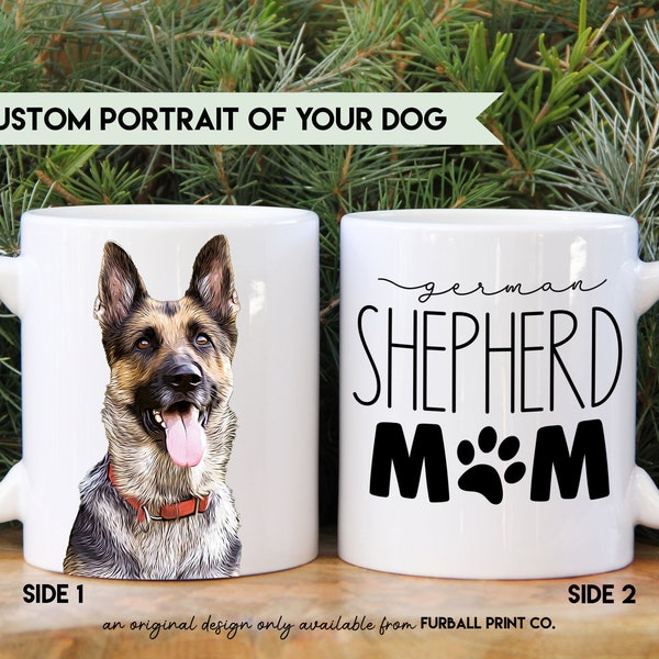 Dog Mom COFFEE MUG | German Shepherd Dog Mom Mug | GSD K9 Canine Dog Mug | Dog Portrait Photo Mug | Personalized Gift for Her Under 25 Sale