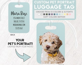 Custom LUGGAGE TAG made from Pet Photo | Dog + Cat Luggage Label | Suitcase Bag Baggage Tag | Personalized Gift for Travel, Dog Mom Dad Kids