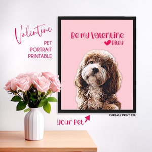 Retrato de mascota personalizado para San Valentín / ARCHIVO DIGITAL / Cuadro personalizado de perro y gato para pared imprimible / Regalo de Galentines / Decoración para el día de San Valentín